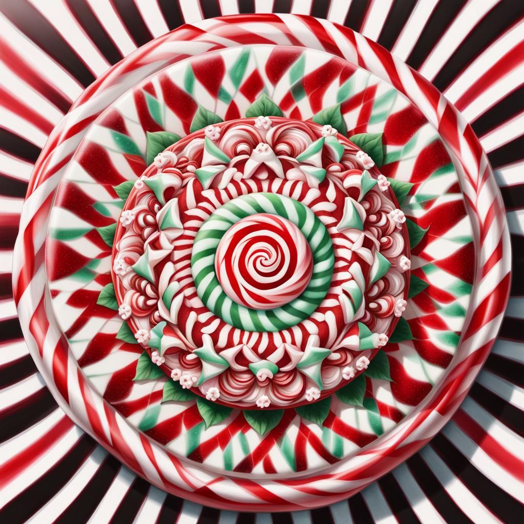 A peppermint candy themed mandala.