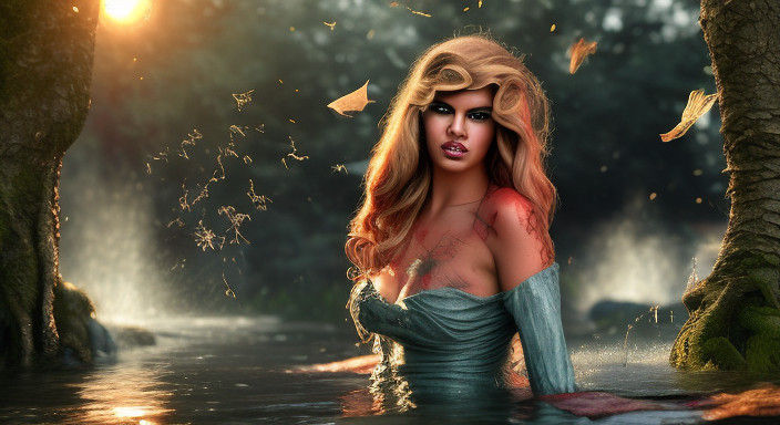 Vibrant Red-Haired Mermaid Goddess in Tropical Haven