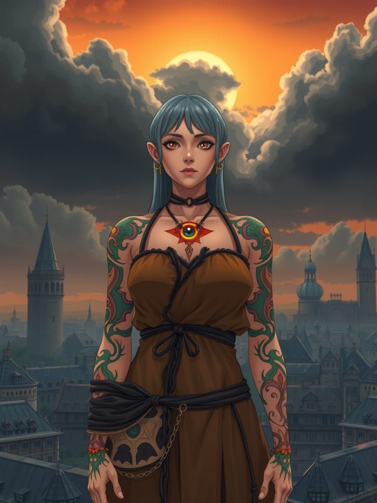 Enigmatic Anime Goddess with Glowing Third Eye