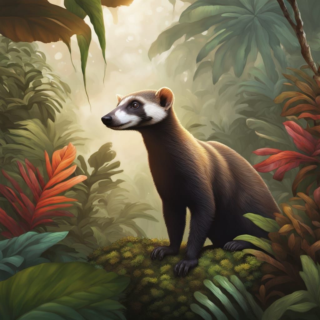 White-Nosed Coati in Subtropical Forest: Hyperrealistic Spla...
