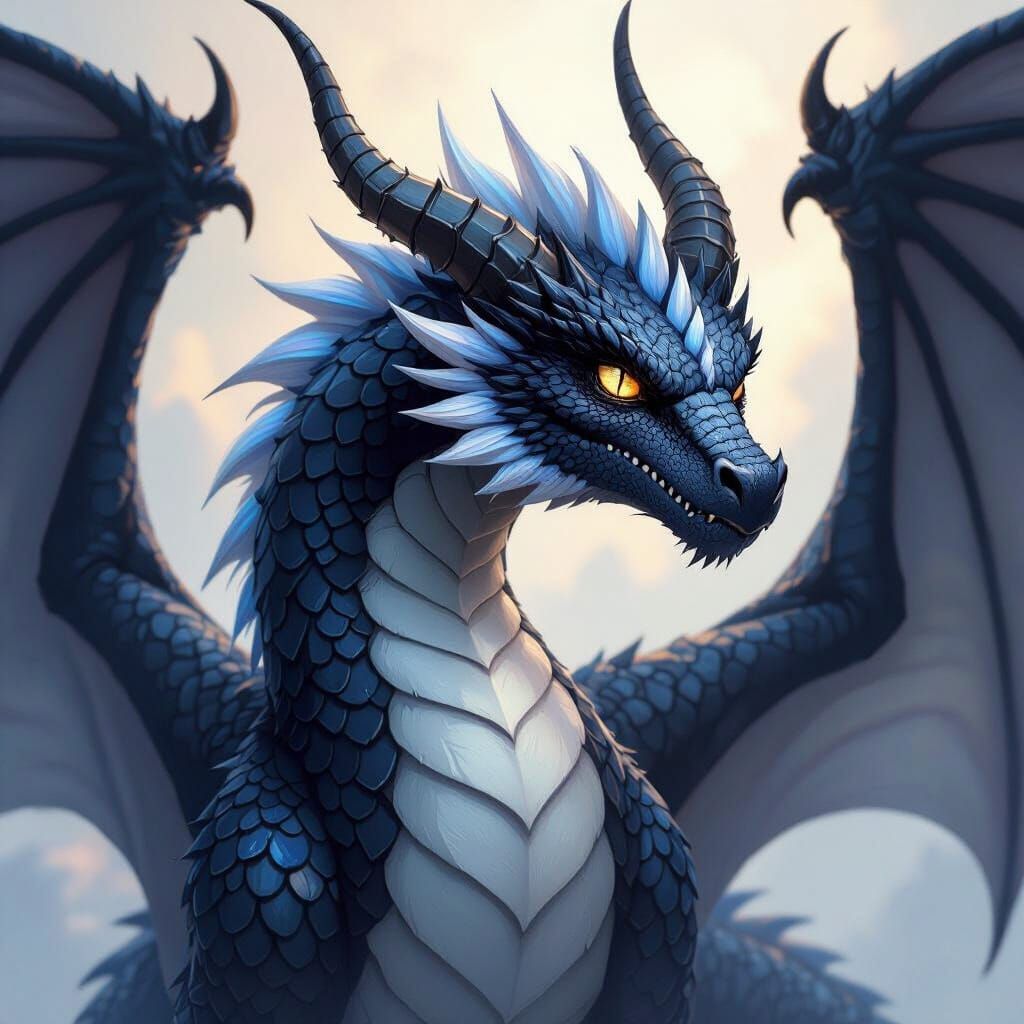 Stylized Dragon with Iridescent Scales and Feathery Wings