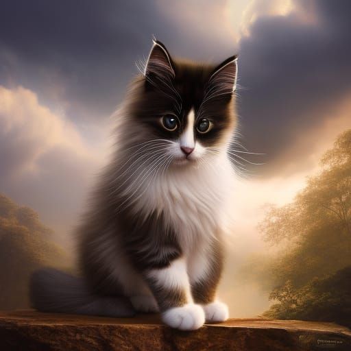 Fluffy Cat in Yoga Pose: Cosmic Concept Art