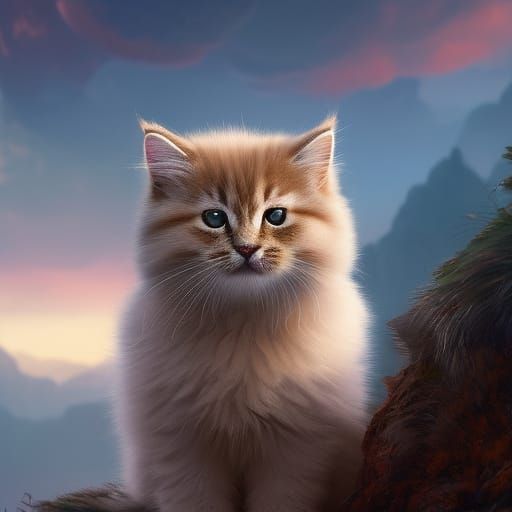 Cosmic Kitten in Yoga Pose: Maximalist Concept Art