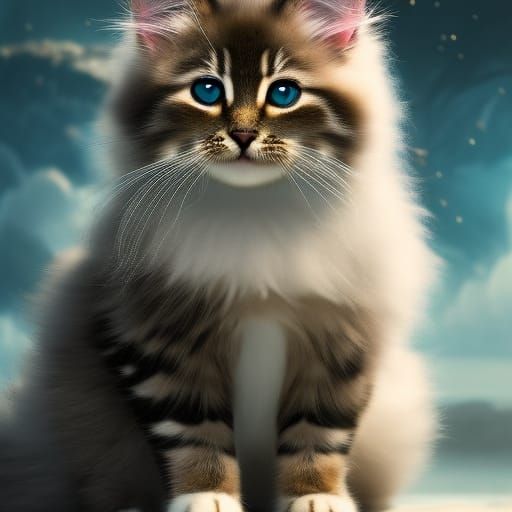 Fluffy Cat in Yoga Pose: Cosmic Concept Art