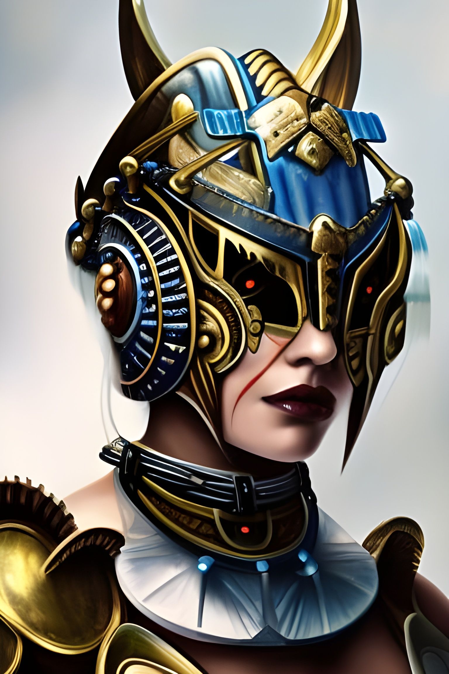 A hot girl warrior in Oni Mask and armour