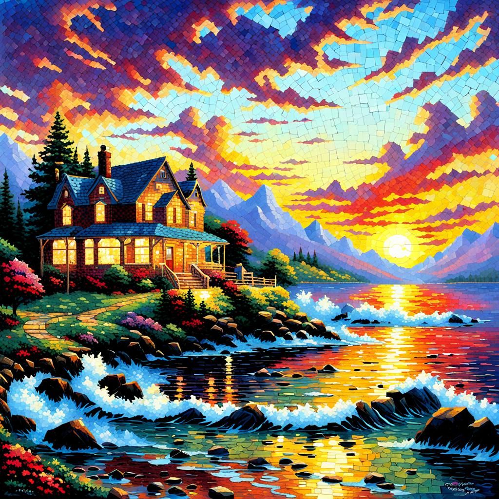 Mosaic Sunset in Luminist Style