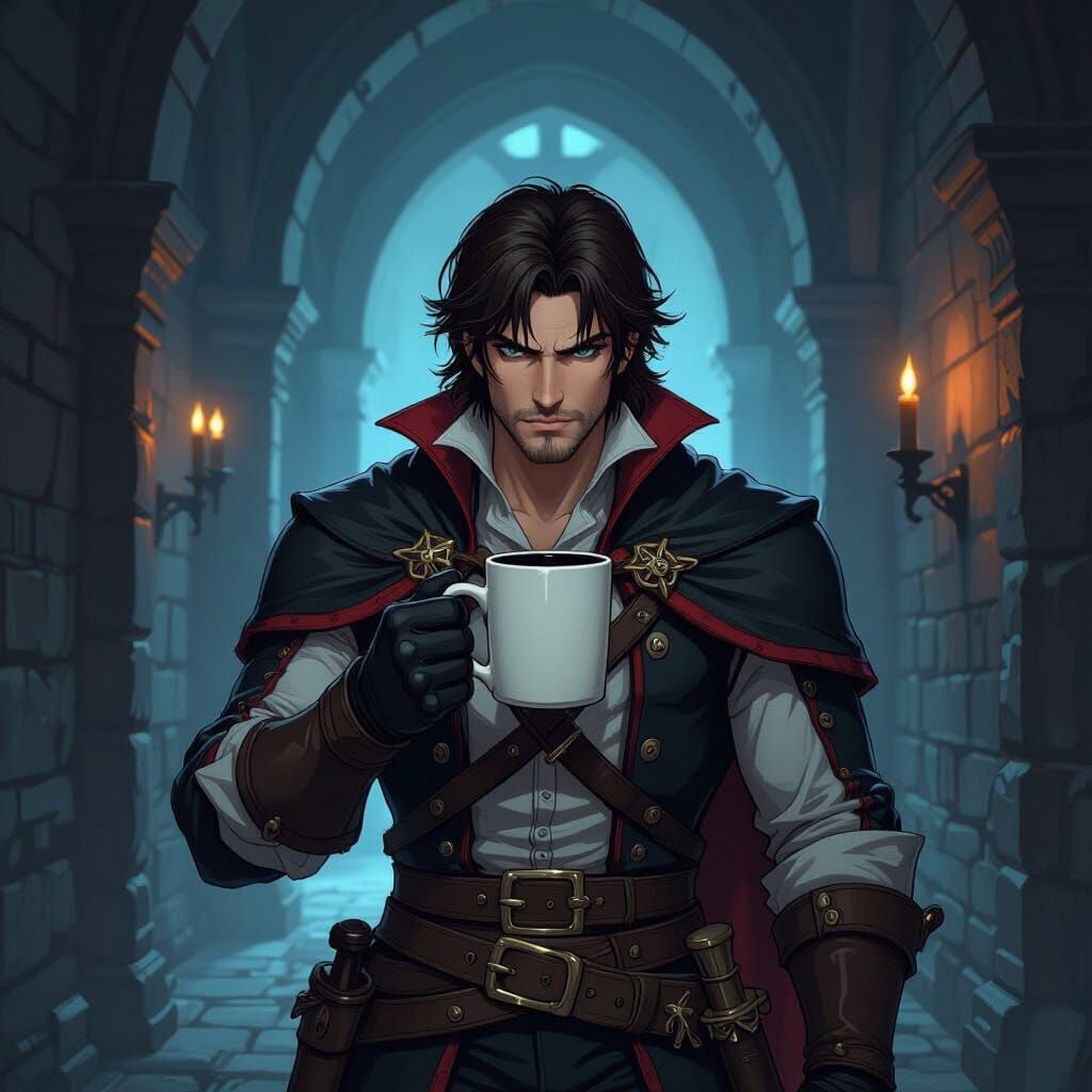Simon Belmont in Gothic Castle, Dark Fantasy Illustration