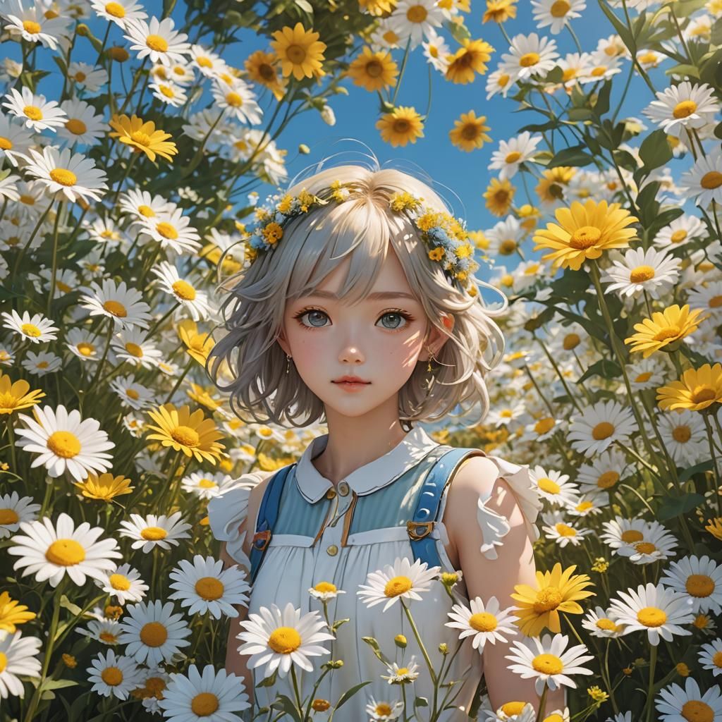 Vibrant 3D Anime Art in Sunshine Yellow and Sky Blue