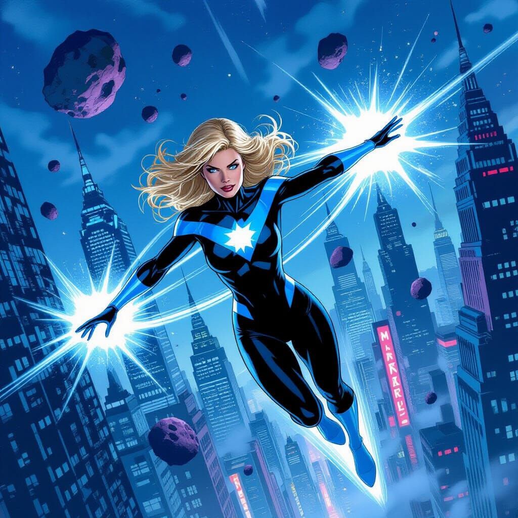 Sue Storm Soars Through Futuristic Metropolis