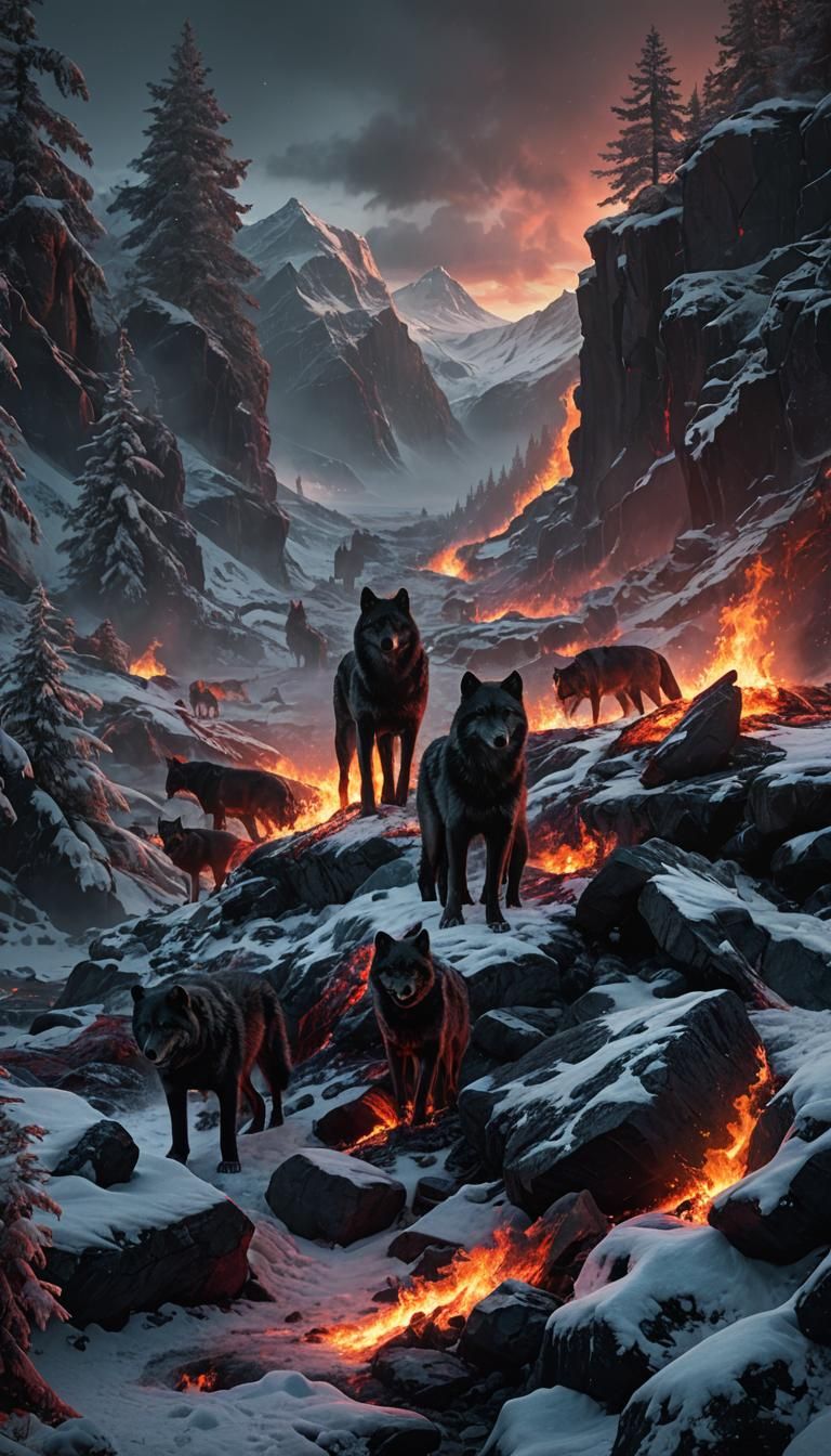 Nordic Fire and Ice Wolf Digital Painting