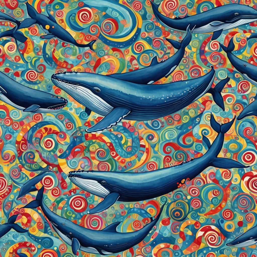 Blue Whale Swimming in Candyland Wonderland