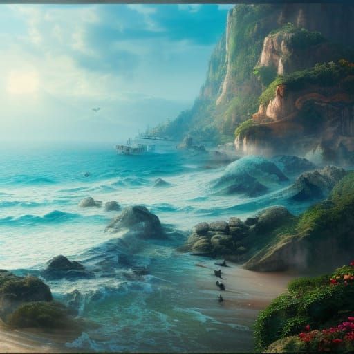 Sunrise Beach: Epic Digital Matte Painting