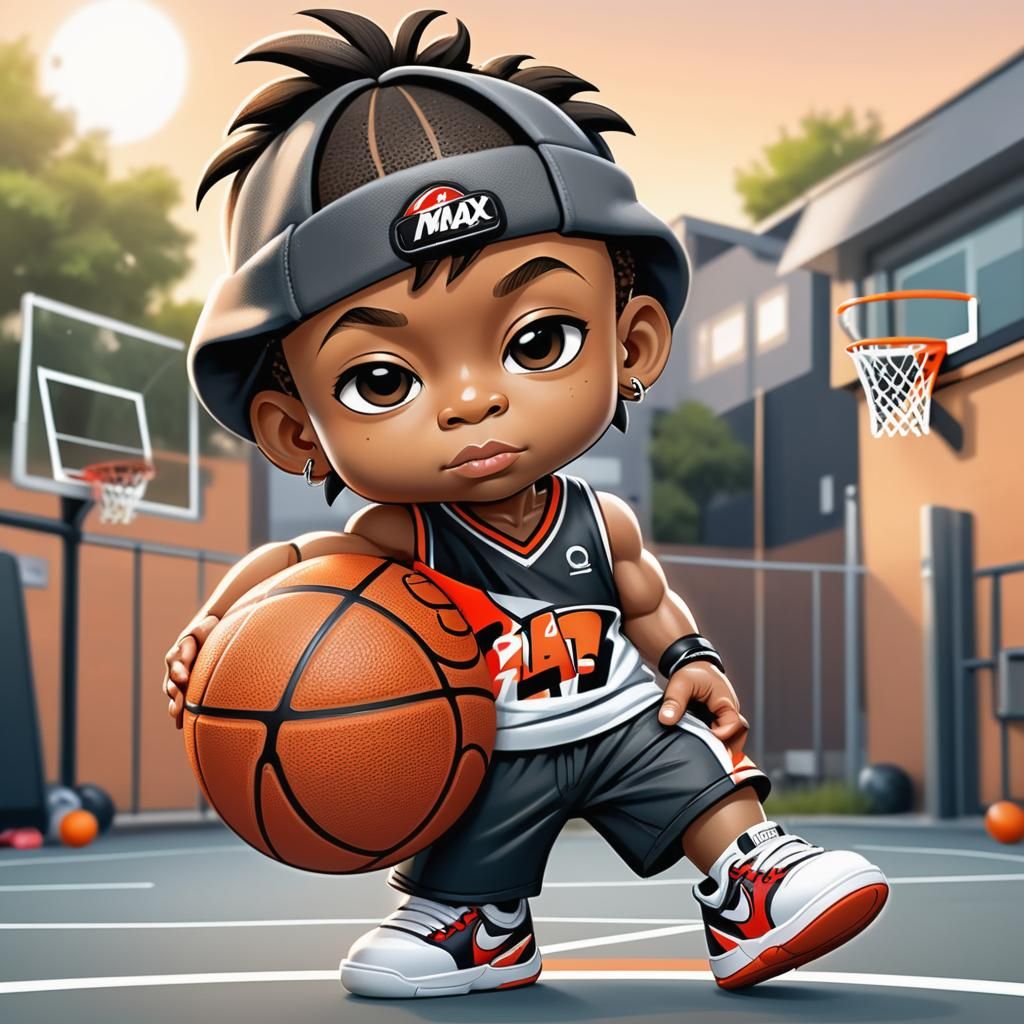 Chibi Baby Basketball Player on Street Court