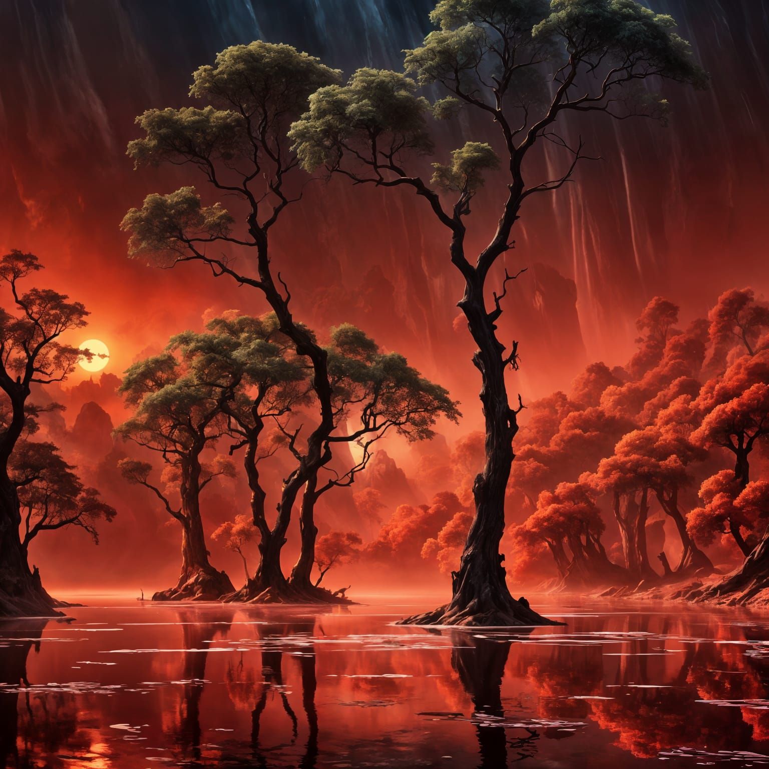 Ethereal Fantasy Landscape by Bierstadt and Klimt