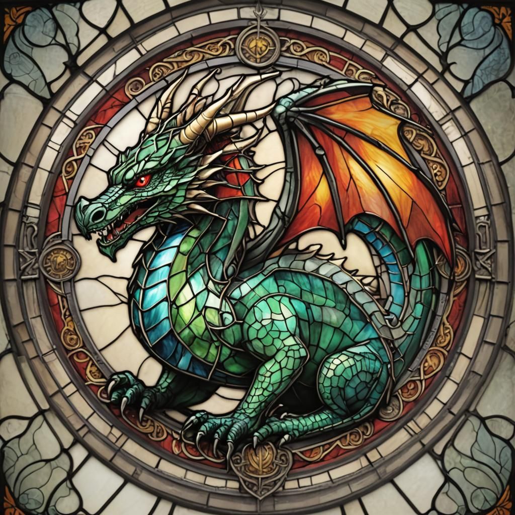 Stained Glass Norse Dragon Art