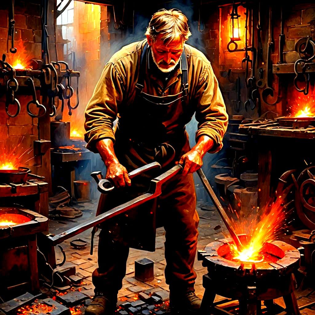 Blacksmith's Forge: Red Hot Metal and Heavy Hammers