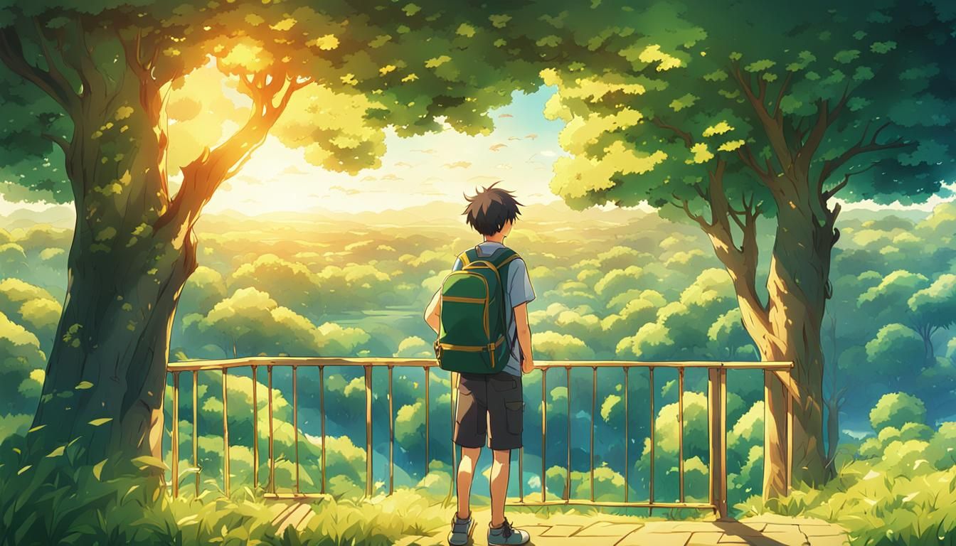 Anime Traveler in Summer Landscape, Studio Trigger Style