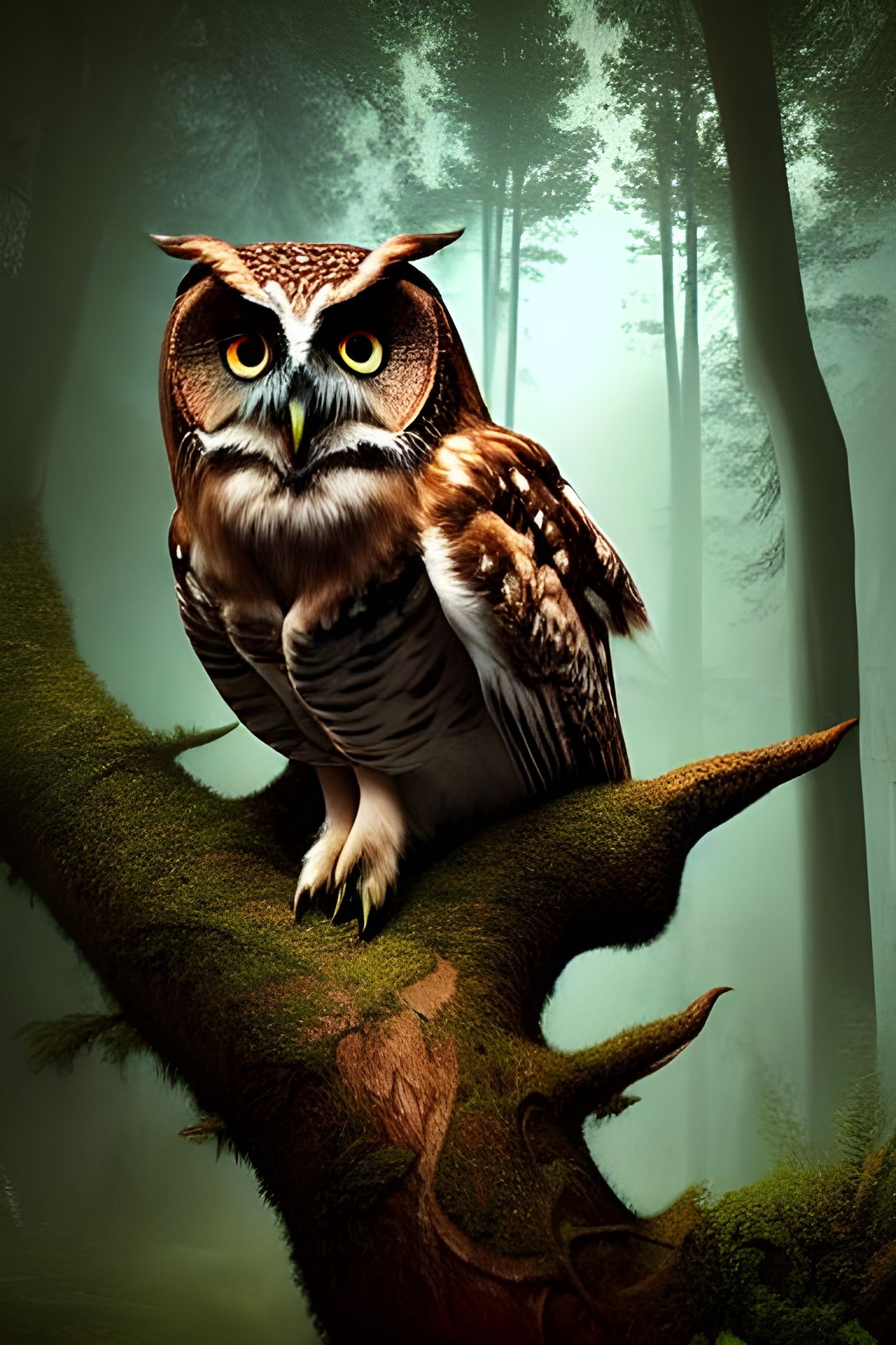 Fantasy Owl in Tree: Digital Art Masterpiece