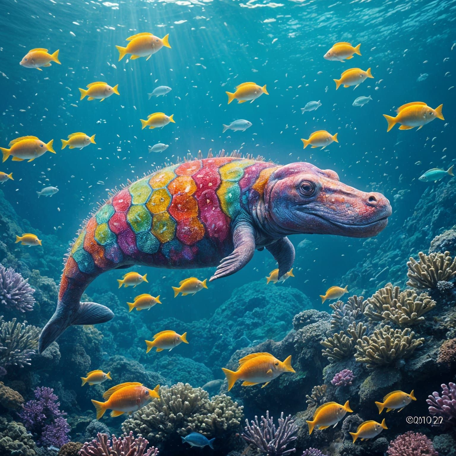 Rainbow Seahorse in a Coral Reef