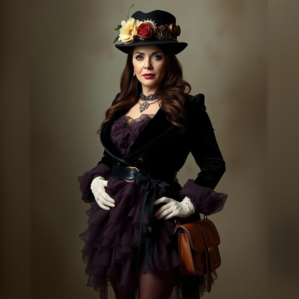 Neo-Victorian Steampunk Outfit with Velvet Jacket