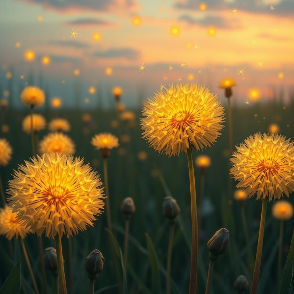 Dandelions Transform into Galaxies: Art Nouveau Dreamscape