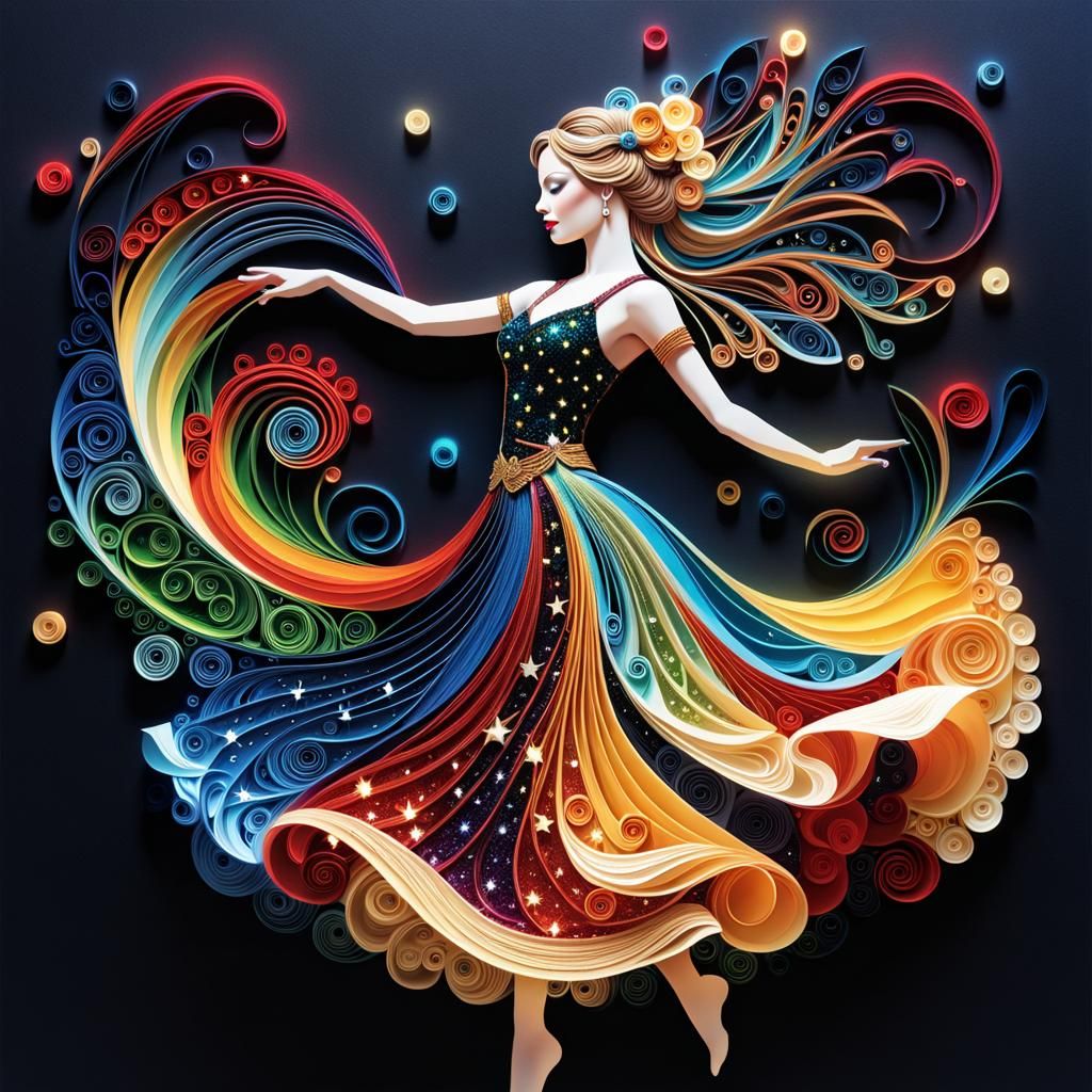 Glittering Paper Quilling Art of a Dancing Woman