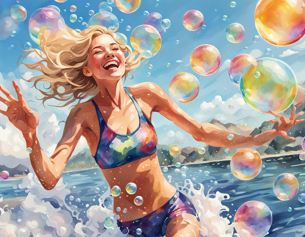 Girl Leaping into Water as Watercolor Art