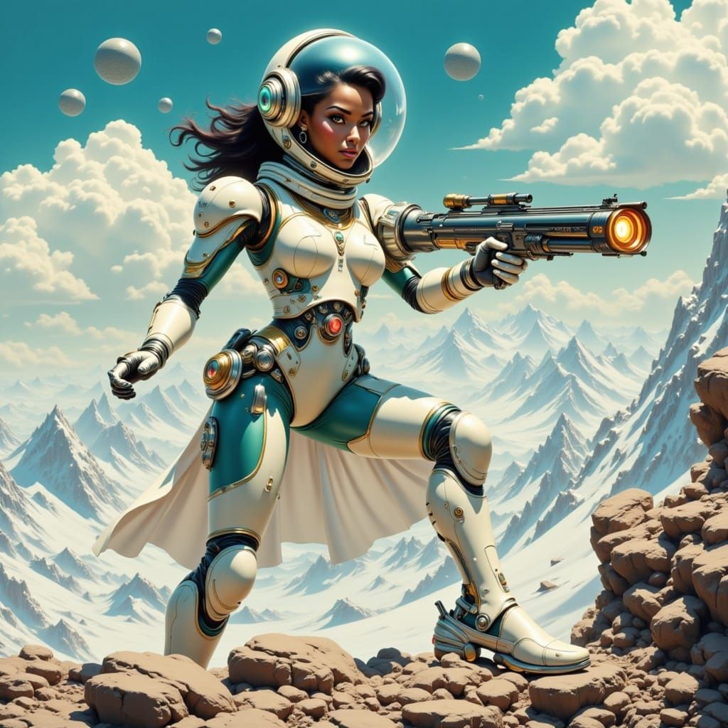 Futuristic Woman Warrior in Retro Sci-Fi Style