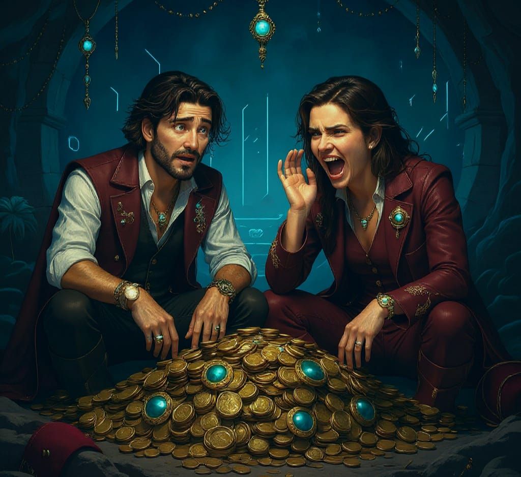 Treasure Trove: Two Figures Discover Gold Pile