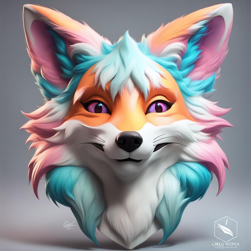 Pastel Fox Fursuit Head in Art Nouveau Style