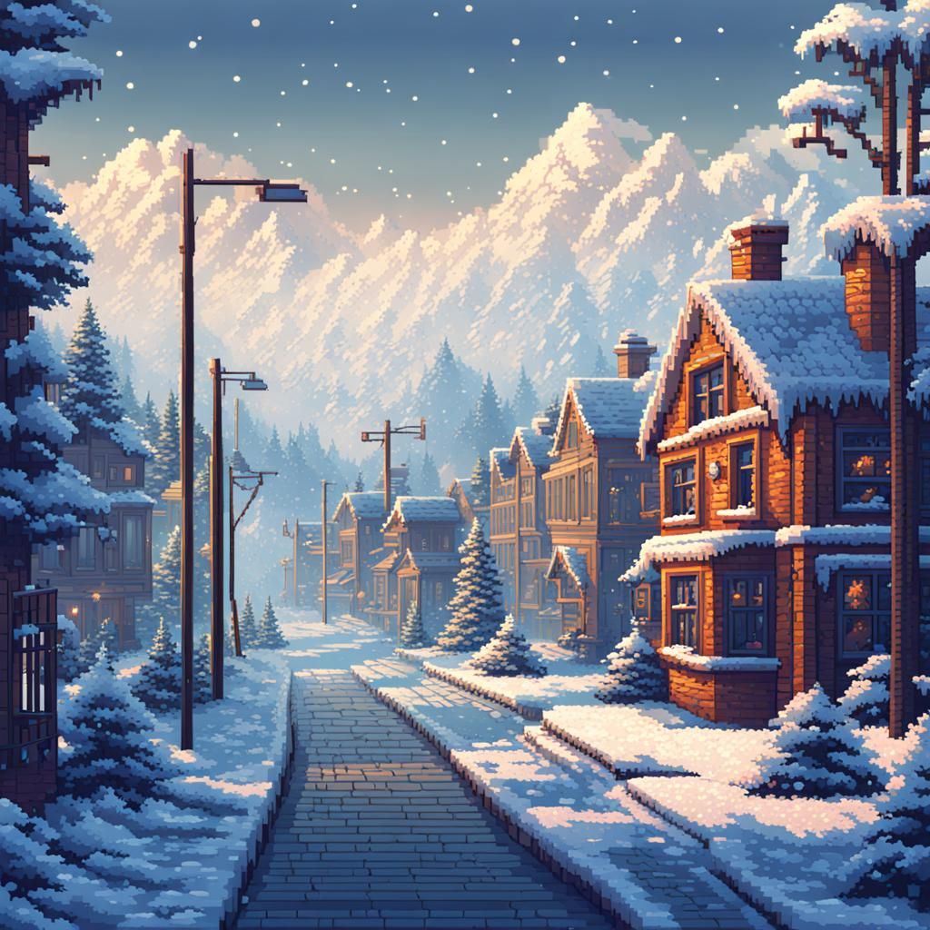 Funny Pixel Art Winter Scenery in HDR