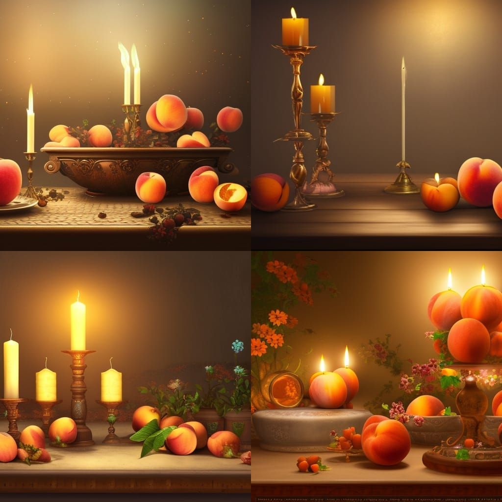 Peaches and Candles Still Life: Detailed Matte Painting