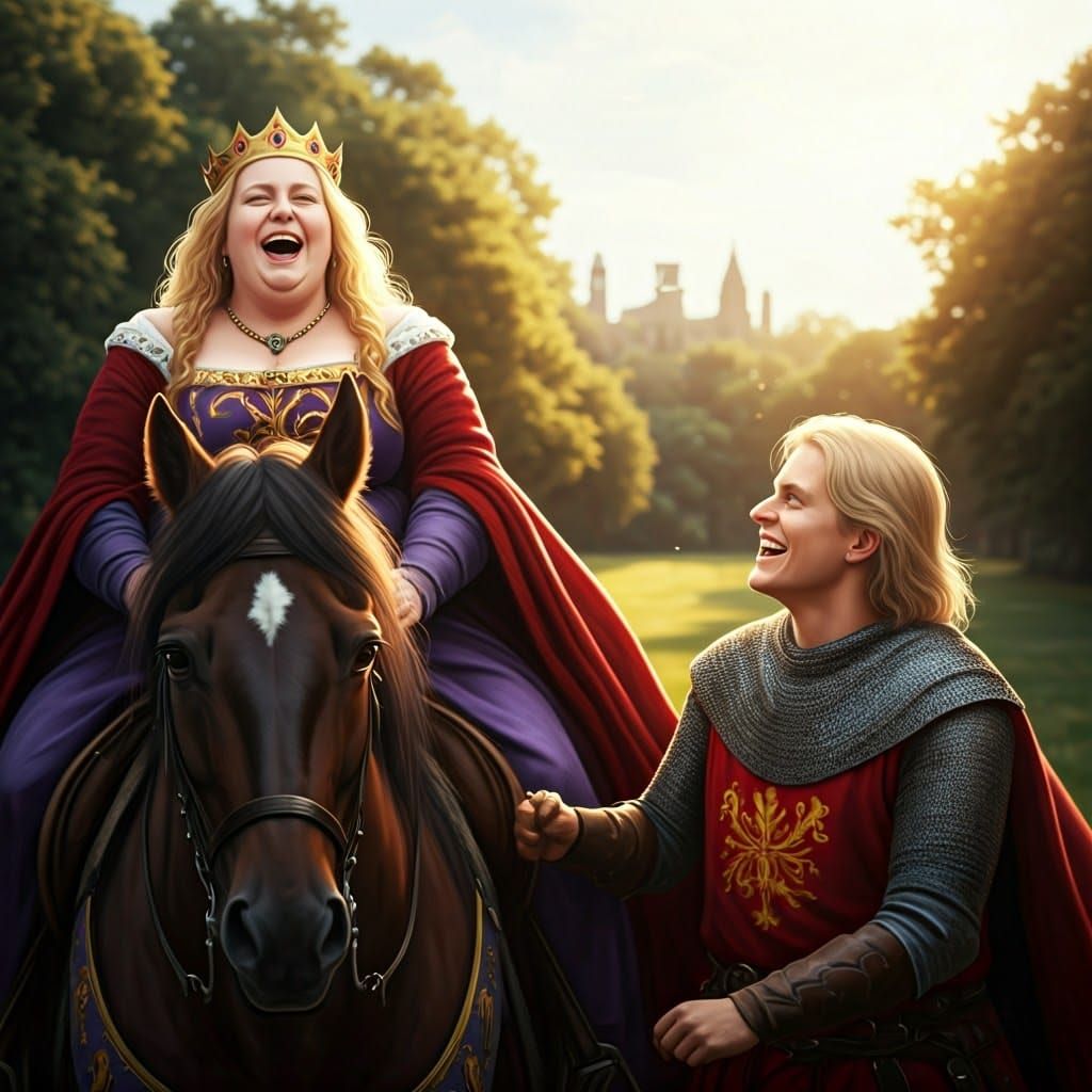 Medieval Queen and King Enjoy a Sunny Day in the English Cou...