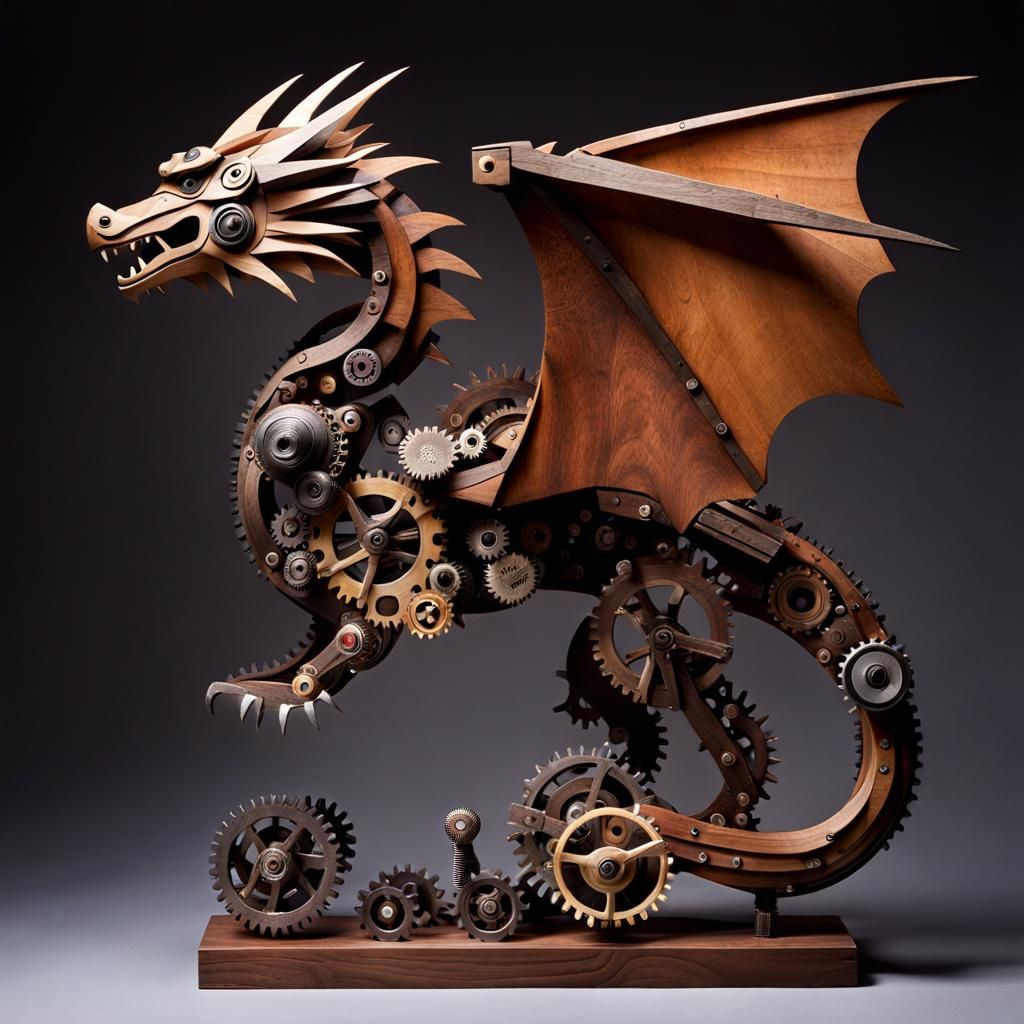Steampunk Wooden Mechanical Dragon