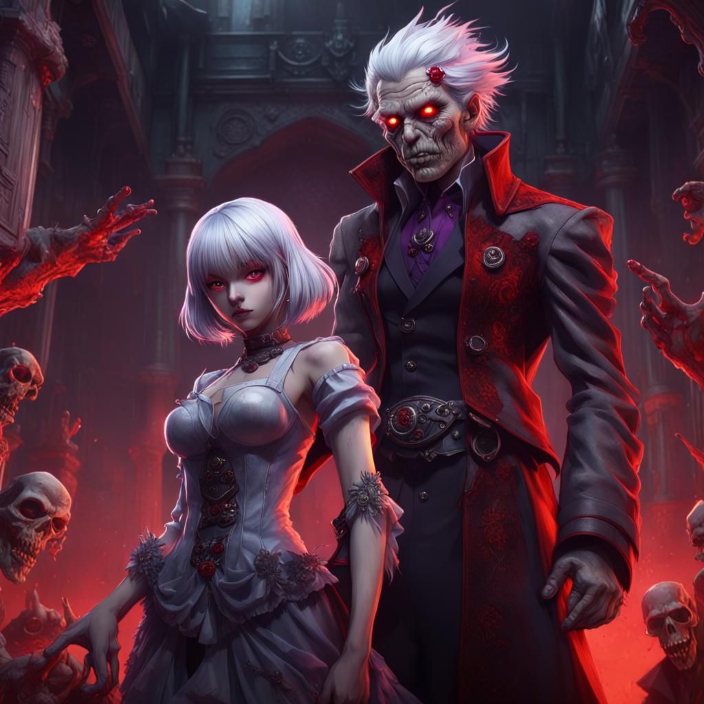 Anime Villain with Zombie, Dark Fantasy Art