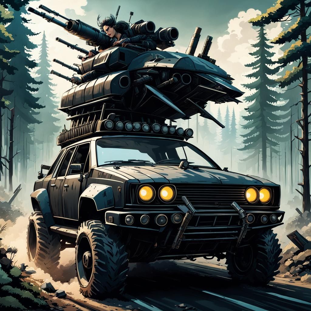 Post-Apocalyptic Retro-Tech Car with Guns