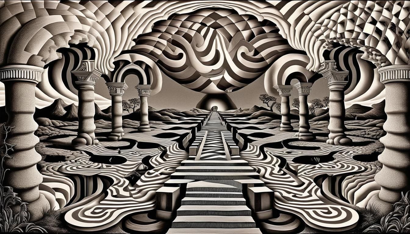 Surreal Path to Nirvana Landscape in Graphic Art Style