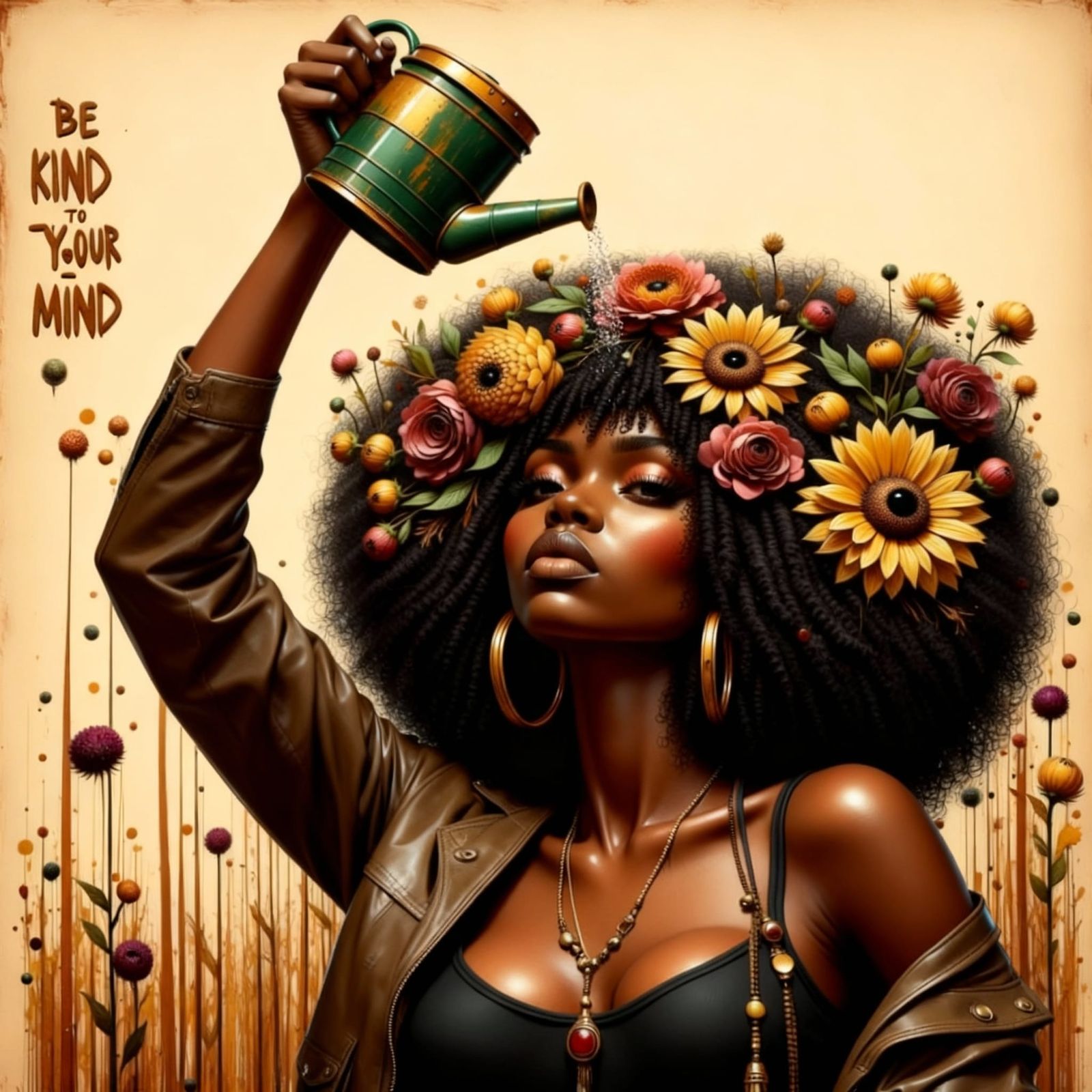 Black Woman in Oil Portrait Embracing Self-Care