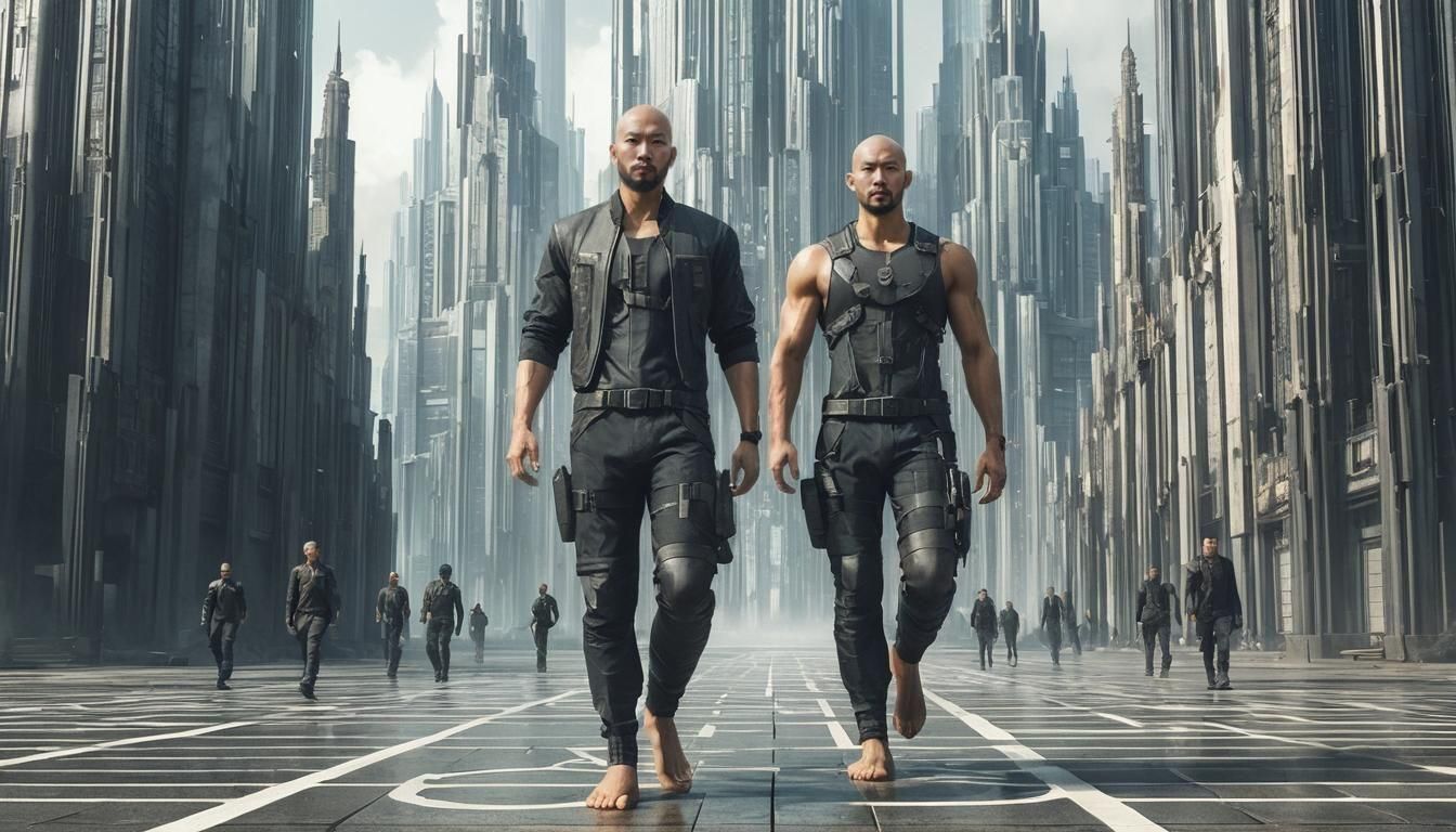 Aggrotech Men in Gothic Futuristic Cityscape