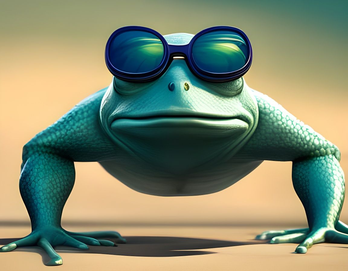 Cartoon Frog on Beach in Pop Art Style