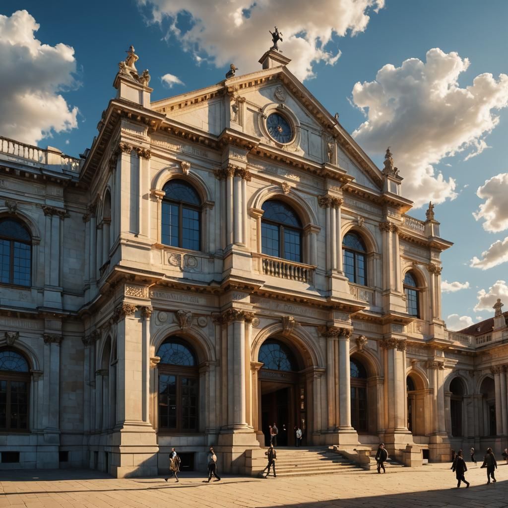 Renaissance Library in Baroque Style at Golden Hour