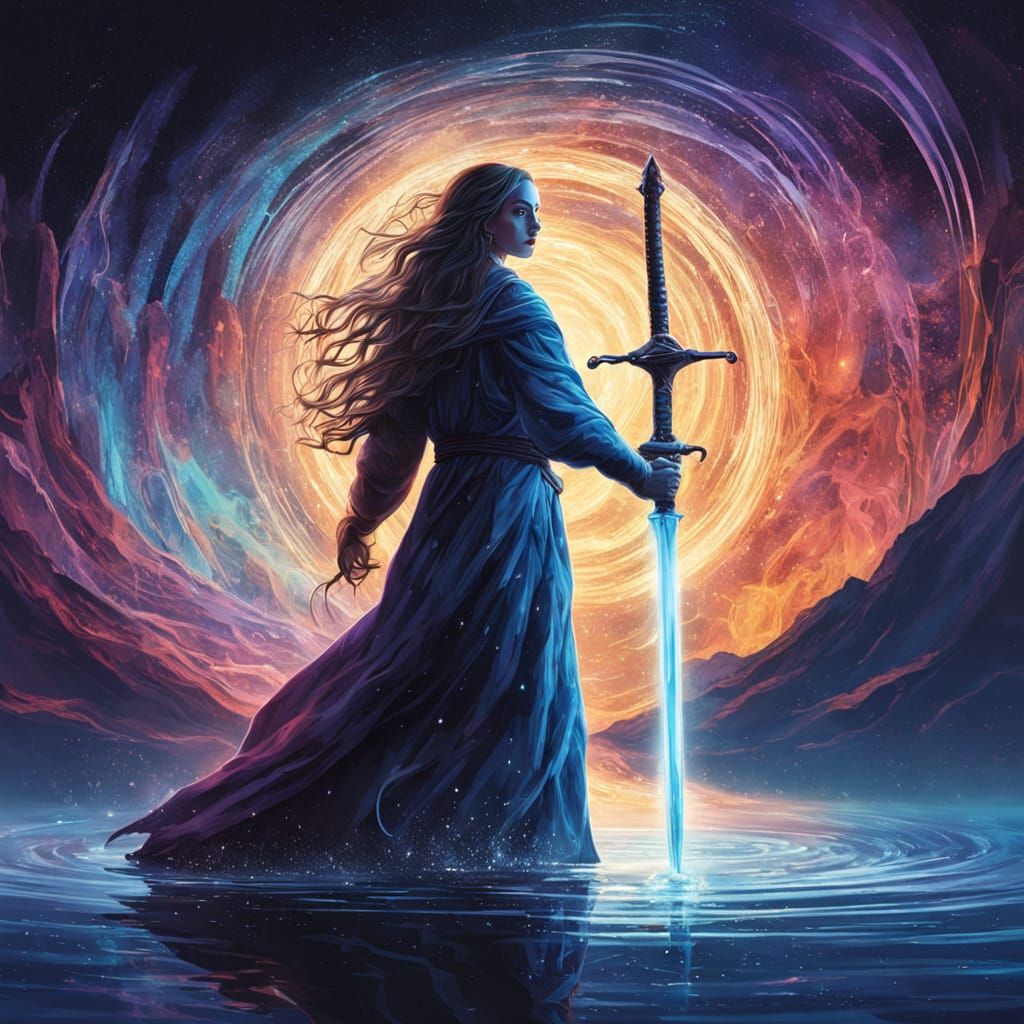 Mystical Goddess Emerges From Lake With Shining Sword