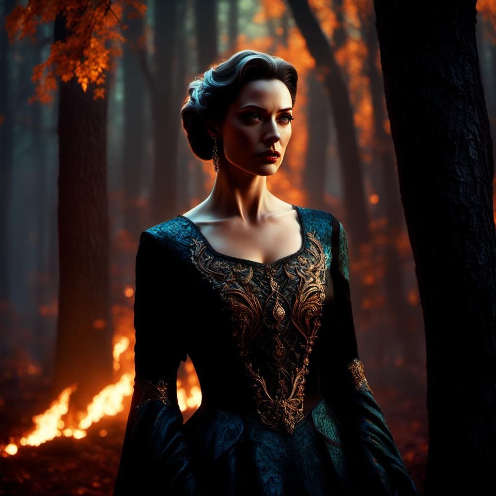 Mysterious Woman in Forest, Ashcan School Style