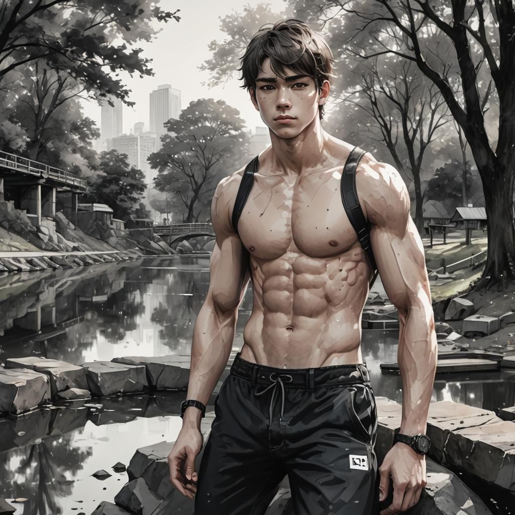 Anime Jock Portrait in Watercolor Style