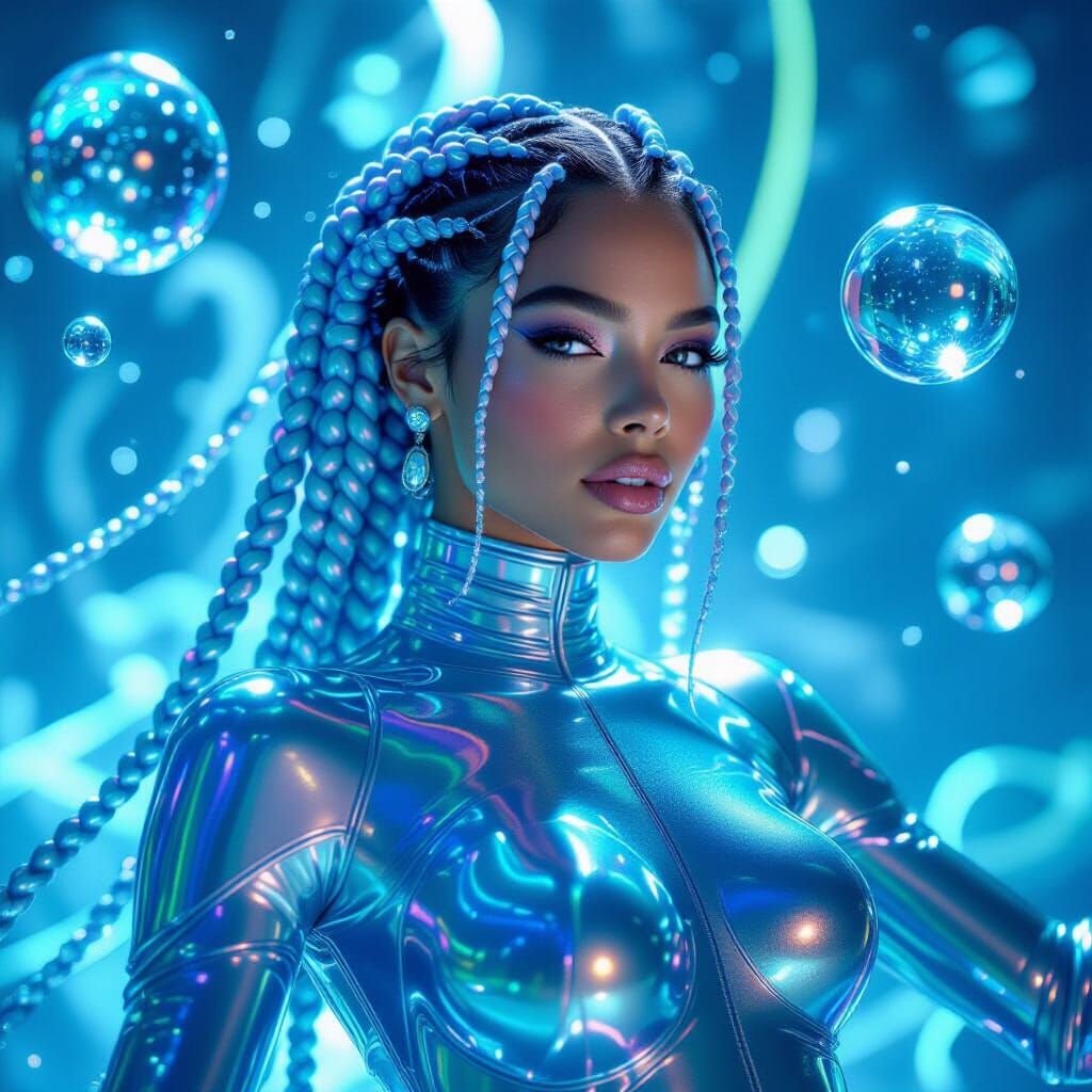 Futuristic Aquarius Woman in Microgravity, Editorial Sci-Fan...