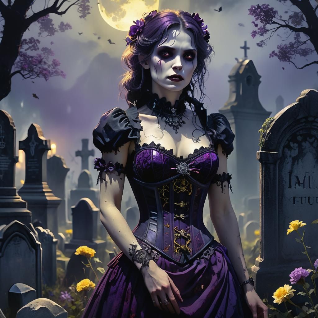 Victorian Vampire in Haunted Cemetery: Gothic Concept Art