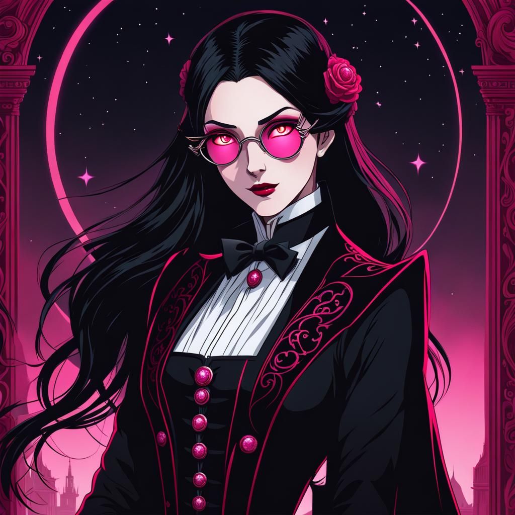 Anime Vampire with Pink Eyes in Gothic Style