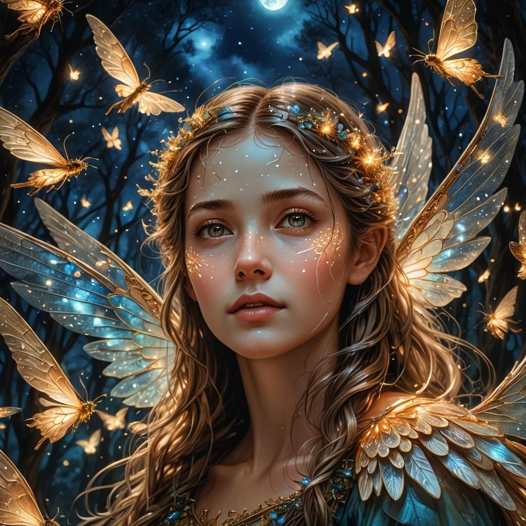 Ethereal Fairy Flight in Moonlit Forest: Hyper-Realistic Art