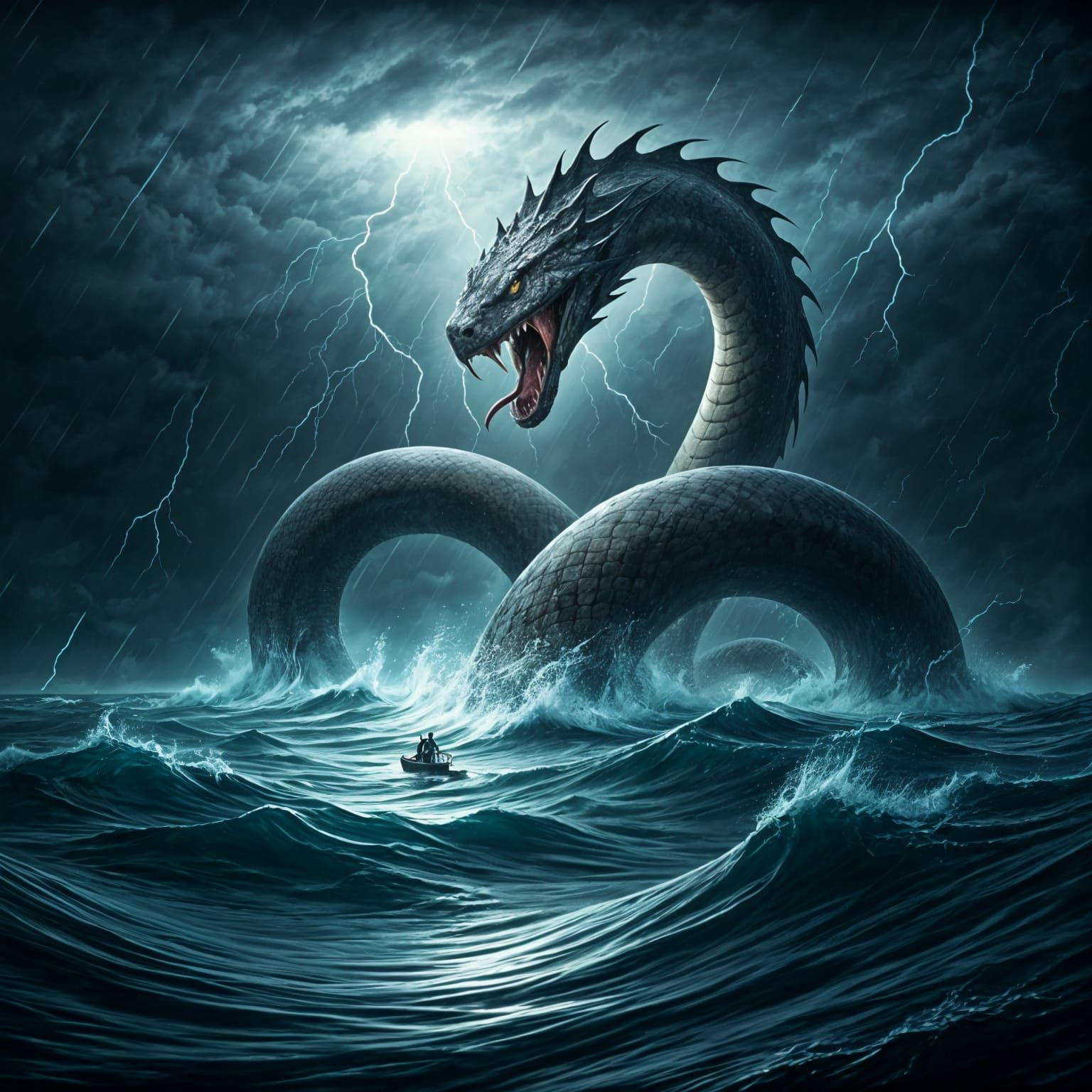 Giant Sea Serpent in Raging Storm