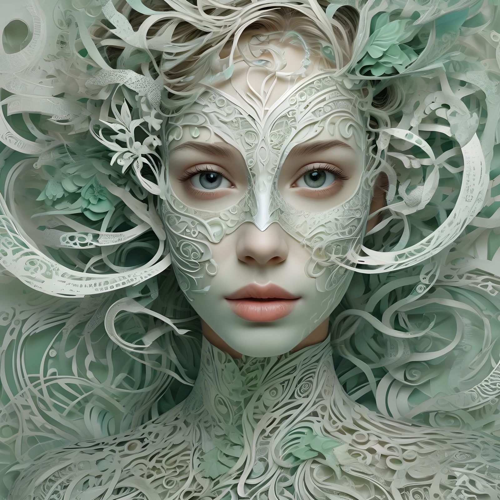 Woman with Intricate Paper Mask Portrait
